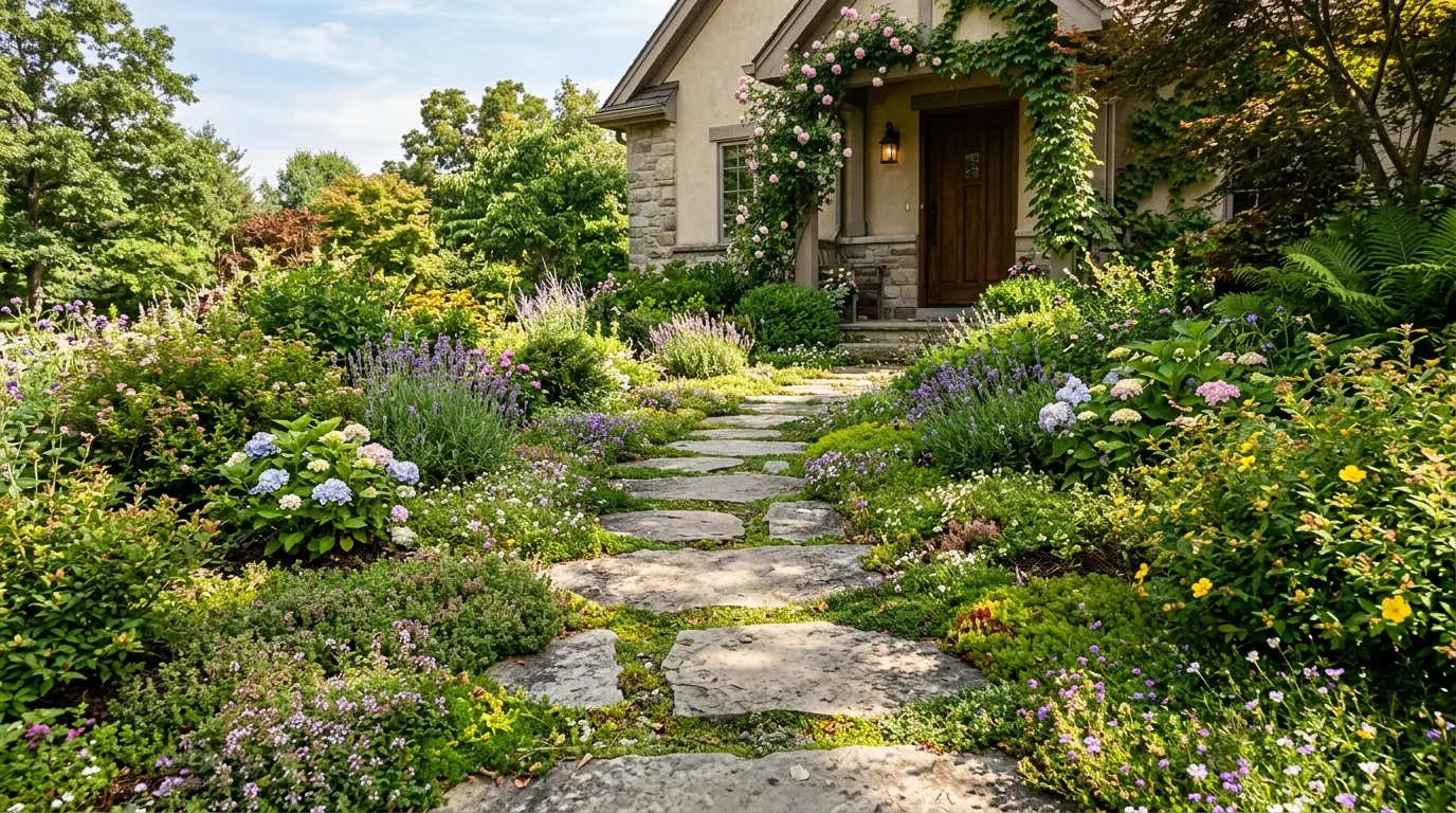Walkway Framed by Structured Greenery